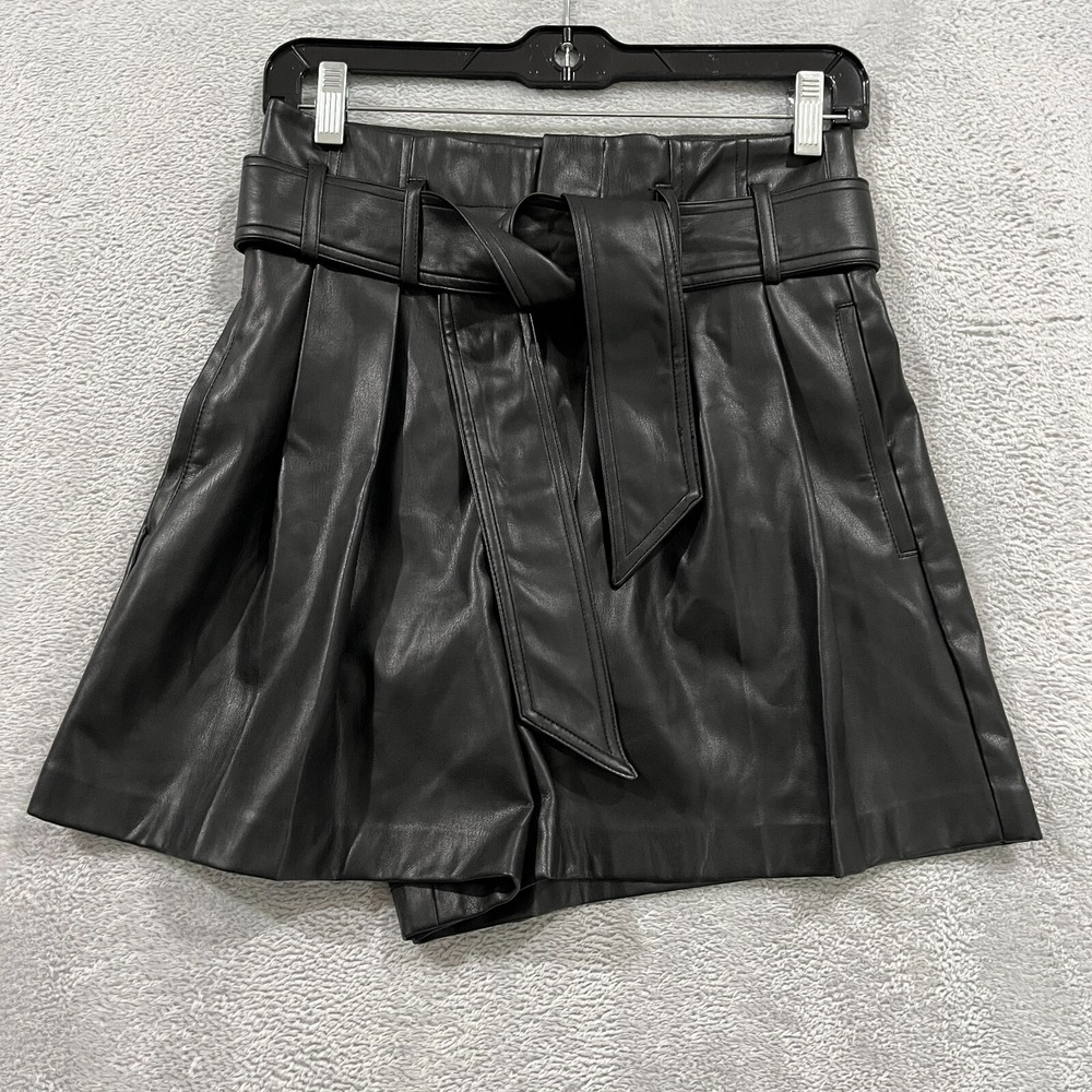 Zara Mini Shorts Women's Small Black High Waisted Belted Faux Leather Sexy Goth